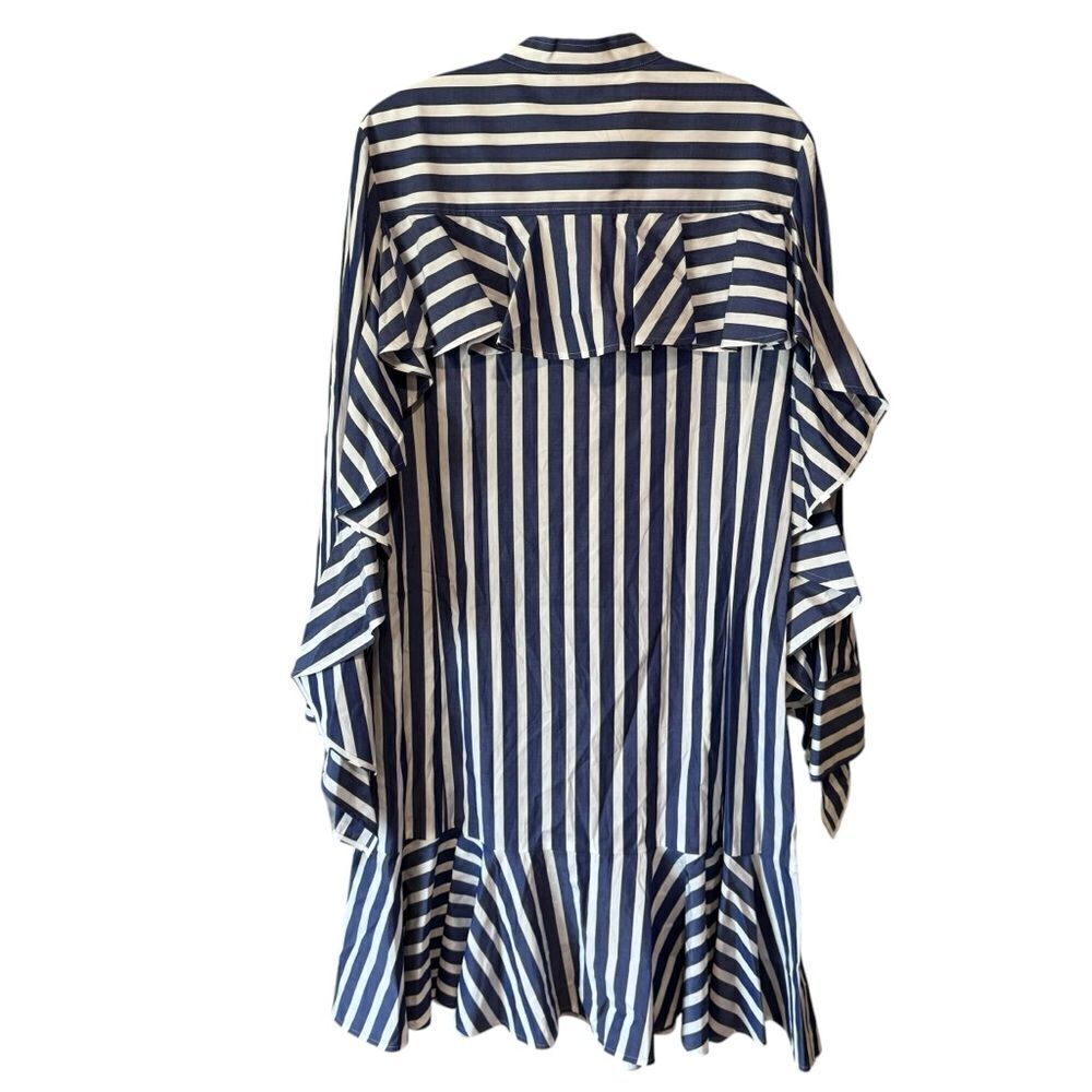 ADEAM Blue and White Striped RUFFLE SHIRT DRESS Top Size M - Picture 5 of 9